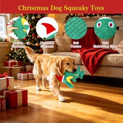 IOKHEIRA Christmas Dog Toys, Plush Squeaky Crocodile, Dog Christmas Toy - Image 3