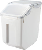 15 Liter / 30 lbs Rice Storage Container with Measuring Cup, BPA free, For Rice | Grain | Pet Food | Flour, 1 count, White & Gray