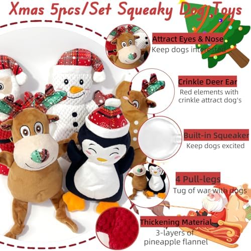 5 Pieces Christmas Squeaky Interactive Dog Toys with Crinkle - Image 2
