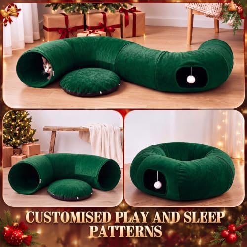 Christmas Tree Cat Tunnel 36 in Donut Bed, Green, Velvet, Fluffy - Image 3