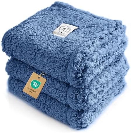 Luciphia 1 Pack 3 Calming Dog Blanket Fluffy Premium Fleece Pet Blankets Soft Sherpa Throw for Dogs Puppy Cat Haze Blue Medium (30" x20") by luciphia