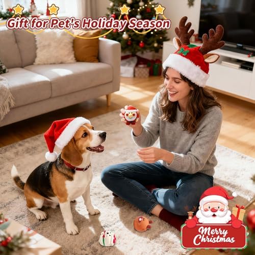 SCHITEC 3 Pack Small Christmas Dog Toys, Latex Squeaky Dog Chew Toy, Interactive Pet Toys for Puppy Small Medium Dogs, Funny Santa, Reindeer, Snowman for Xmas Gift - Image 6