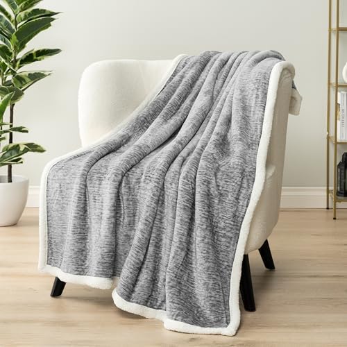 PAVILIA Sherpa Throw Blanket for Couch Sofa Bed, Melange Light Gray, 50x60 - Image 2