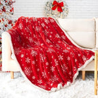 Touchat Christmas Throw Blanket, Red Sherpa Christmas Blankets, Fuzzy Fluffy Soft Cozy Blanket, Fleece Flannel Plush Microfiber Blanket for Couch Bed Sofa 60" X 80",Snowflake - Image 2