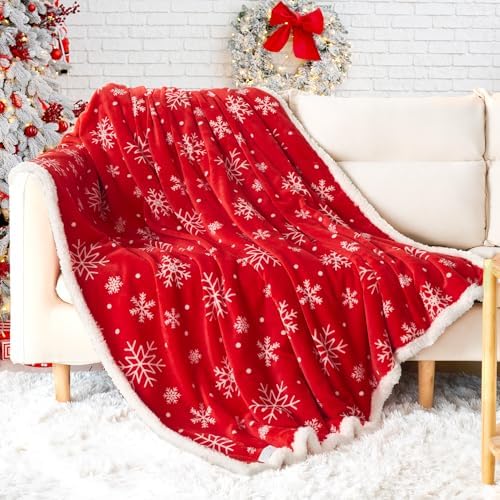 Touchat Christmas Throw Blanket, Red Sherpa Christmas Blankets, Fuzzy Fluffy Soft Cozy Blanket, Fleece Flannel Plush Microfiber Blanket for Couch Bed Sofa 60" X 80",Snowflake - Image 2