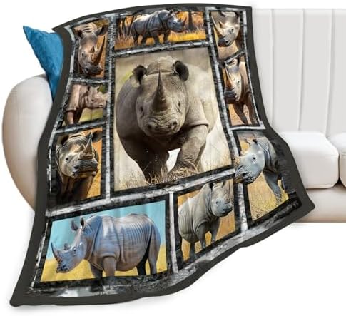 White Rhino Blanket Rhinos Animal Throw Blankets Gifts for Girls Boys Kids Rhino Lover Soft Cozy Fleece Plush for Couch Sofa Bed 80"x60" by Unknown