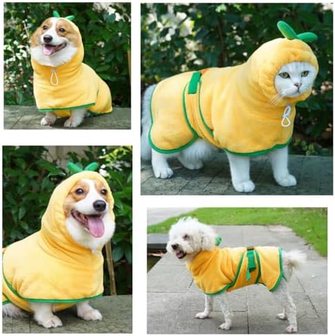 Pet Bathrobe for Dog Cat Absorbently Quick Drying Coat Cute Dogs Bath Towel Hooded Robe Adjustable Collar & Belly Strap for Pool Beach (Yellow, X-Large) - Image 5