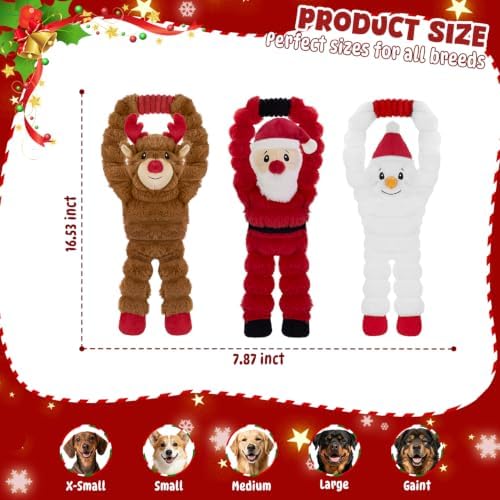 Christmas Dog Toys 3 Pack No Stuffing Squeaky Gift - Image 3