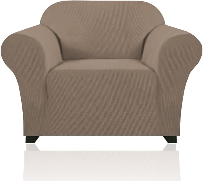 Stretch Armchair Covers for Chairs Slipcovers for Living Room Couch Covers for Chair Protectors Cover for Dogs/Pets/Kids, Feature Checks Pattern Jacquard Bouncy, Thick and Soft,Macchiato