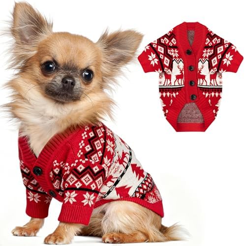 Dog Christmas Sweater Red Plaid Cardigans Dog Christmas Outfit Soft Warm Knitted Pet Clothes Cold Weather Puppy Clothes for Small Medium Large Dogs Cats by BAOBICUTE