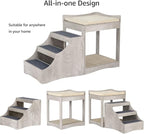 unipaws Pet Bunk Bed with Removable Step for Dog and Cat, Window Perch Seat | Multi-Level Bed with Cushion and Cat Scratch Pad, Indoor Use, Grey