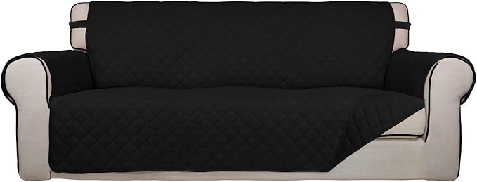 PureFit Reversible Quilted Couch Covers for Dogs Oversized Sofa Cover 78” | Black/Black, Water Resistant Couch Protector, Washable Pet Couch Cover with Non Slip and Elastic Straps For Kids