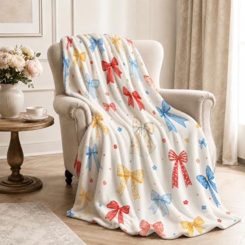 Colorful Bow Throw Blanket Cute Ribbon Pattern Gifts 40''X50'' - Image 4