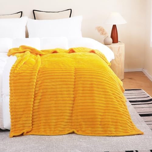 Gold Fleece Throw Blanket 108”×90” for Couch Sofa Livingroom - Image 2