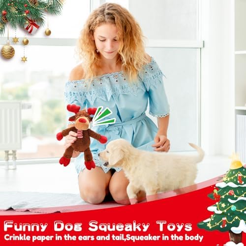 Christmas Dog Toys, Squeaky Dog Toys with Crinkle Paper, Plush Reindeer Toys, Interactive Stuffed Chew Toys, Gifts for Puppy, Small, Medium, Large Dogs - Image 6