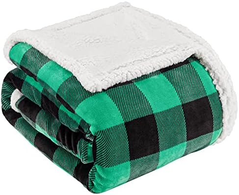 Touchat Sherpa Green and Black Buffalo Plaid Christmas Twin Blanket 60" X 70", Fuzzy Fluffy Soft Cozy Blanket, Fleece Flannel Plush Microfiber Blanket for Couch Bed Sofa (Green and Black) by TOUCHAT