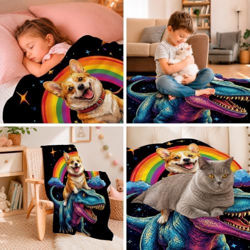 Corgi Blanket Funny Cartoon Corgi Dinosaur Throw Blanket Gifts for Corgi Lovers Girls Boys Kids Men Women Adults Super Soft Cozy Plush Fluffy Fuzzy Fleece Blanket Home Decor 40''X50'' - Image 6