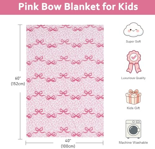 40x60 Inch Pink Bow Blankets for Girls - Image 2