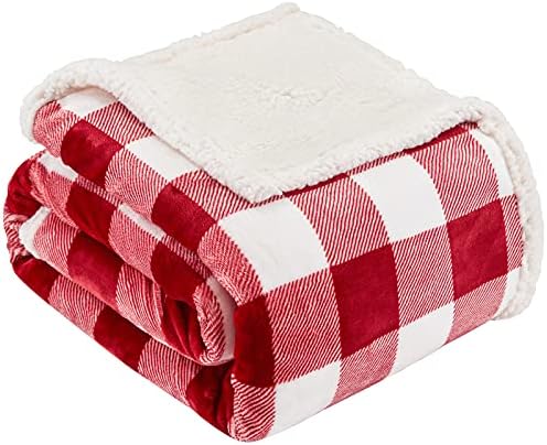 Touchat Sherpa Red and White Buffalo Plaid Christmas Twin Blanket 60" X 70", Fuzzy Fluffy Soft Cozy Blankets, Fleece Flannel Plush Microfiber Throw for Couch Bed Sofa (Red and White) by TOUCHAT