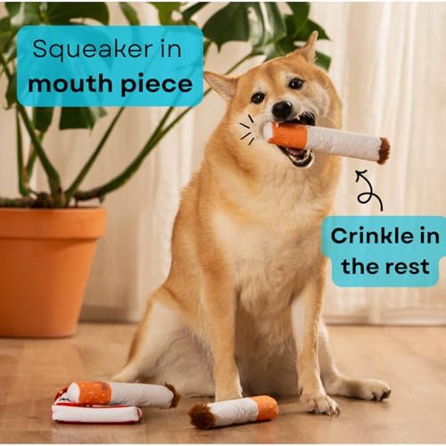 Nestpark Muttboro Doggy Cigs Funny Dog Toys - Parody Plush Squeaky Crinkle Interactive Dog Toy - Hide and Seek Treat Hiding Burrow Puzzle Toy for Stimulating Enrichment Activity - Image 7