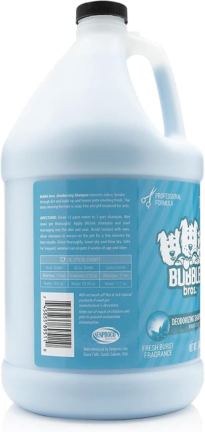 Bubble Bros. Deodorizing Dog Shampoo for Smelly Dogs, Deep Clean, 1 Gallon | 12:1 Concentrate. Pet Odor Eliminator, Breaks Up Dirt and Buildup, Naturally Derived Grooming Wash, Groomer Grade, USA Made
