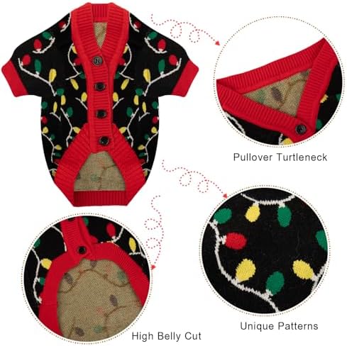 Dog Christmas Sweater Red Plaid Cardigans Dog Christmas Outfit Soft Warm Knitted Pet Clothes Cold Weather Puppy Clothes for Small Medium Large Dogs Cats - Image 2