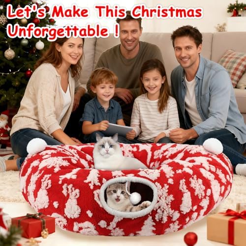 Cat Tunnel Bed Under Christmas Tree, 3FT Folding Kitten Tunnels - Image 2