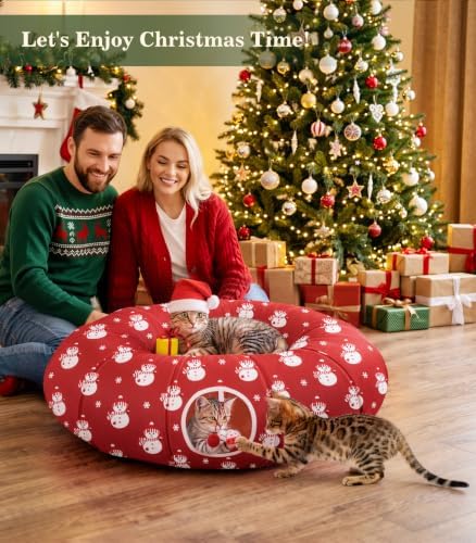 Pawaboo Cat Tunnel Under Christmas Tree Skirt for Indoor Cats, Snowman - Image 2