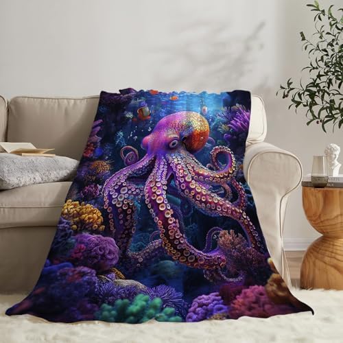 Octopus Blanket Ocean Octopus Throw Blankets Decor Stuff Cozy Flannel Fleece Soft Plush Fuzzy Warm Lightweight Bedding Gifts for Women Girls Kids 50"X40" - Image 2