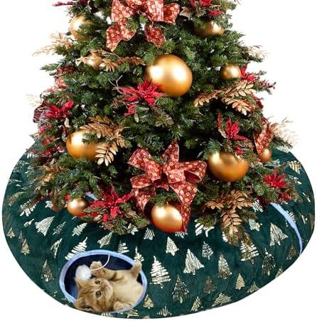 Warm Fluffy Cat Tunnel Under Christmas Tree with 8 Cat Toys by MAKEPETLUCKY-WelcometoCatTunnelClub