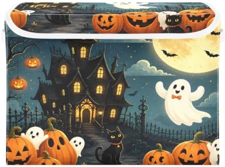 Bolaz Halloween Scene Haunted House Storage Bins with Lids and Handles, Storage Box Basket with Cover Collapsible Organizer Containers for Home Closet, Shelves - Image 2