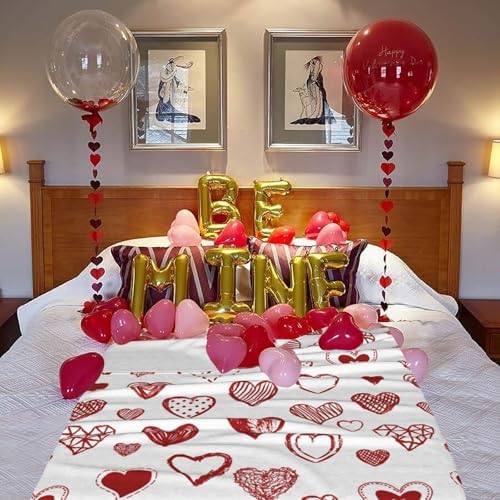 Valentine's Day Red Love Hearts Blanket, Lightweight Anti-Pilling Fleece Blanket, Wedding Anniversary Birthday Gifts for Wife Girlfriend, Soft Throw Blankets for Bed Couch Sofa Chair, 60 x 80 Inch - Image 2