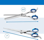 Laazar Pet Grooming Set - 7" Straight Pet Grooming Scissors & 6.5" Pet Thinning Shears with 42 Teeth | Professional Dog Scissors Kit | Use as Cat and Dog Shears