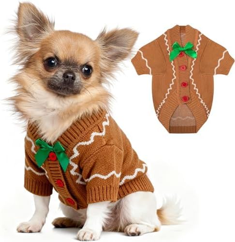 Dog Christmas Sweater Red Plaid Cardigans Dog Christmas Outfit Soft Warm Knitted Pet Clothes Cold Weather Puppy Clothes for Small Medium Large Dogs Cats by BAOBICUTE