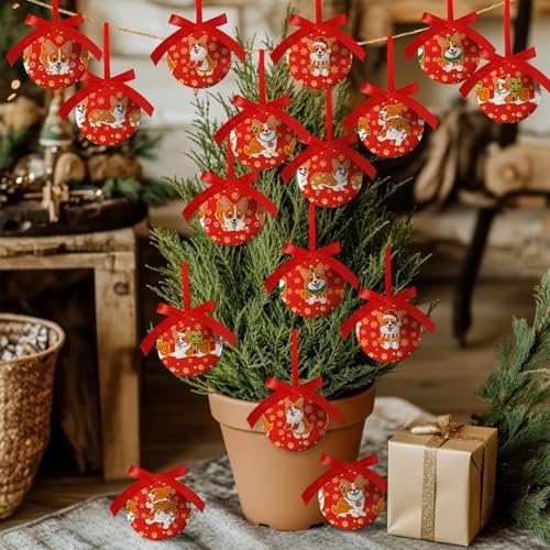 Corgi Christmas Decor - Cute Dog Christmas Tree Decorations Corgi Ornaments Hanging Balls, Cute Decorations Ball 2.36 Inch for Xmas Tree Party Home Holiday，Xmas Gifts Set of 16Pcs - Image 3