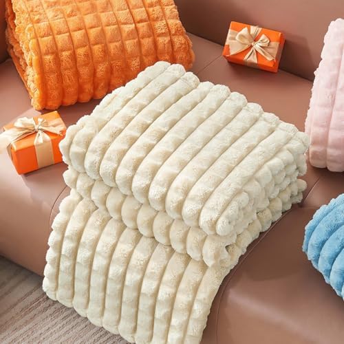 BEDELITE Beige Fleece Twin Blanket for Couch Dorm Room Decor, 60x80 Inch - Image 5