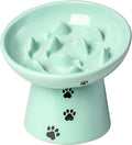Y YHY Slow Feeder Cat Bowl, Ceramic Cat Slow Feeder Bowl, 6 Inches, Elevated, Anti Vomiting for Dry and Wet Food, Green