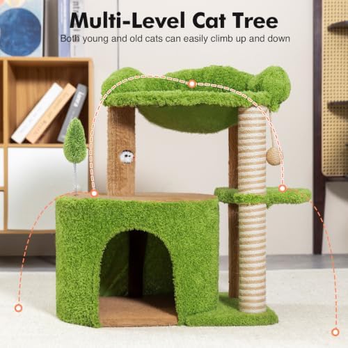 WOOCHPET Small Cat Tree with Scratching Post and Cat Hammock for Kittens - Image 7