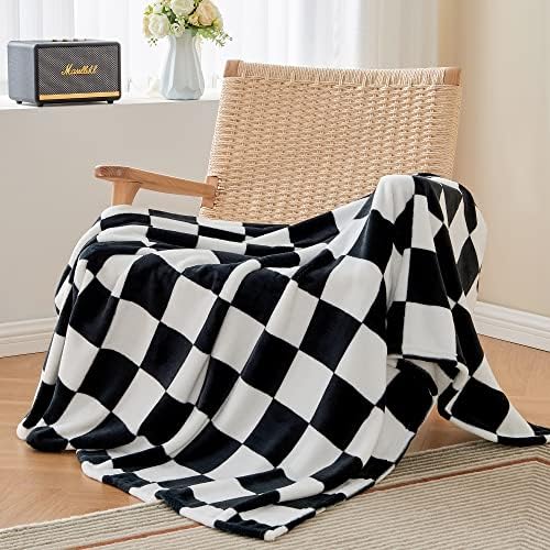 BEDELITE Checkered Fleece Throw Blanket for Couch, Black & White, 50"x60" - Image 7