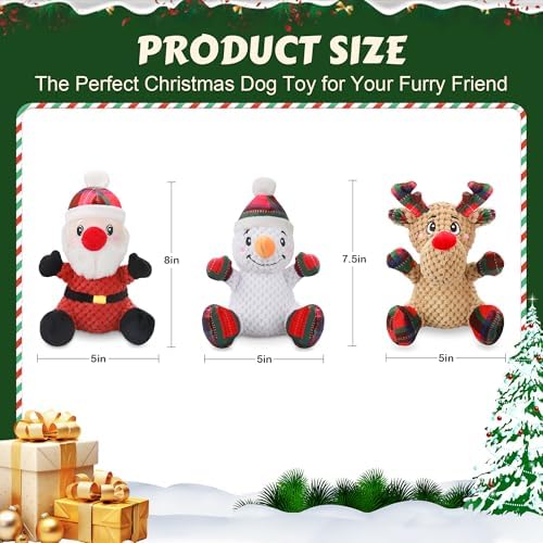 Newget 3Pcs Christmas Squeaky Dog Toys, Plush Dog Toys with Crinkle Paper - Image 3