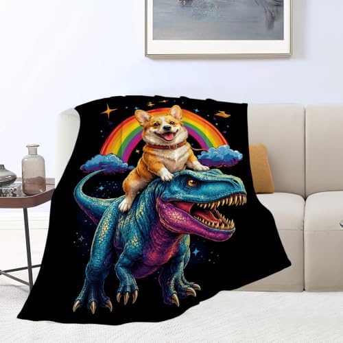 Corgi Blanket Funny Cartoon Corgi Dinosaur Throw Blanket Gifts for Corgi Lovers Girls Boys Kids Men Women Adults Super Soft Cozy Plush Fluffy Fuzzy Fleece Blanket Home Decor 50''X60'' - Image 2