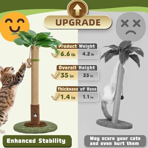 Woochpet Cat Scratching Post for Indoor Cats,35.43" Tall Cat Scratcher Tree - Image 5