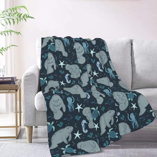 Manatee Throw Blanket - Soft Flannel Fleece Blanket, Lightweight & Cozy Warm Throw for Couch, Bed, Sofa - Cute Sea Cow Design for Adults & Women Men 80"x60" - Image 6