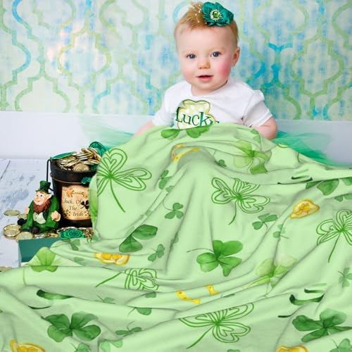 St. Patrick's Day Shamrock Greens Blanket, Ireland Lucky Clovers Throw Blanket, Horseshoe Gold Coin Flannel Blanket, Soft Lightweight Warm Fleece Blanket for Chair Sofa Couch, 40 x 50 Inch - Image 4