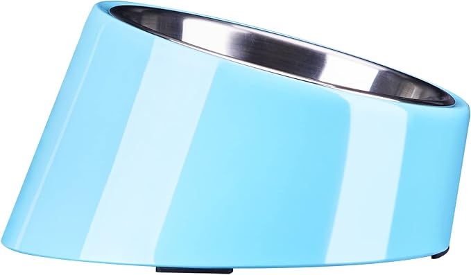 SuperDesign Mess Free 15° Slanted Bowl for Dogs and Cats, Tilted Angle Bulldog Bowl Dog Feeder, Non-Skid & Non-Spill, Easier to Reach Food S/0.5 Cup Blue