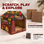 Fireplace Christmas Cat House, Cozy Hideaway with 2 Scratchers & Catnip - Image 4