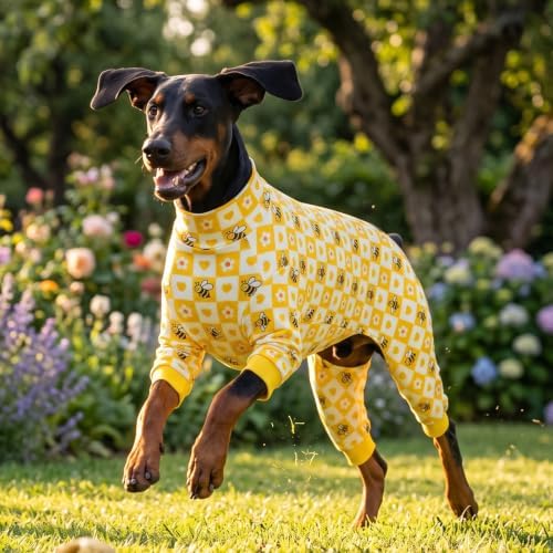 Dog Soft Onesie Pajamas for Large Dogs, All-Season Yellow Bee Print - Image 4