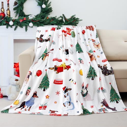 Tupmnbry Christmas Throw Blanket Cute Christmas Dogs Blanket Super Soft Flannel Fleece Blankets Winter Plush Fuzzy Warm Bed Blankets Xmas Holiday Decor for Couch Bed 50"X60" by Tupmnbry
