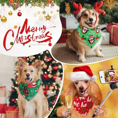 Preboun 50 Pcs Christmas Dog Bandanas Bulk, Red and Green Santa Snowmen - Image 4