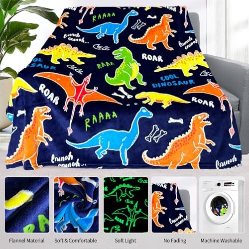 COMFAR Dinosaur Blanket for Boys, Dinosaur Glow in The Dark Blanket for Kids/Toddler/Baby, Soft Fleece Blankets and Throw, Birthday 50"x 60" - Image 6